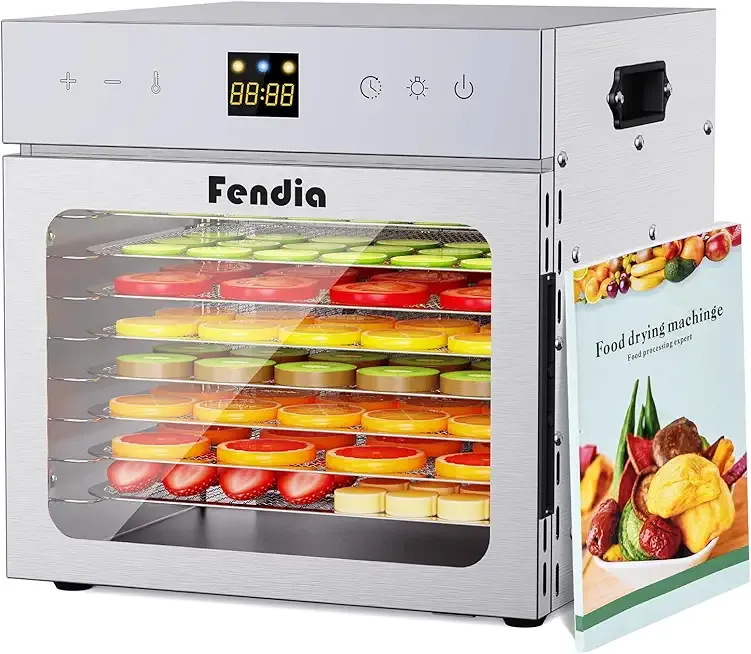 Dehydrators for Jerky, 8 Stainless Steel Trays, 600W Fruit Dehydrator, 24H Timer and 190°F Temperature Control, Overheat Protection, Food Dryer for Jerky, Herbs, Fruit, Dog Treats