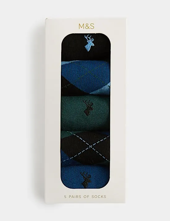 5er-Pack Cool & Fresh™ Socken mit Argyle-Karo und hohem Baumwollanteil