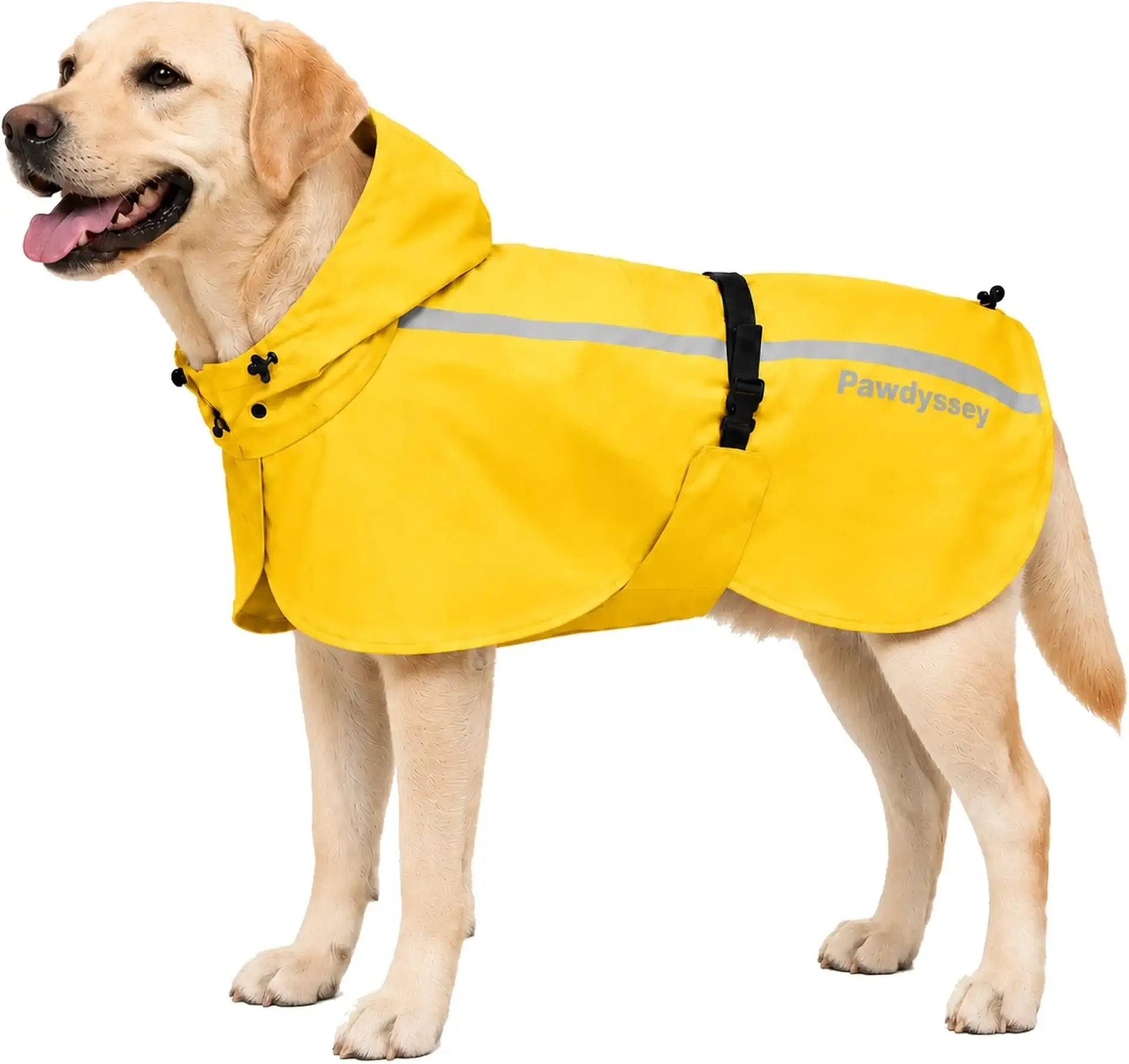 Stretch Fabric Dog Raincoat with Hood, Reflective Rain Poncho for Medium Large Dogs, Adjustable Waterproof Dog Rain Jacket with Leash Opening, Bright Yellow, X-Large