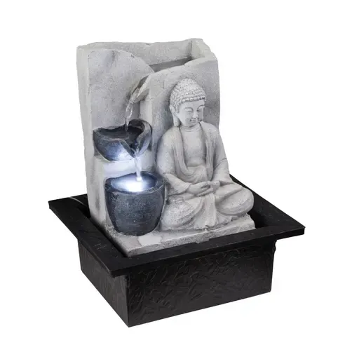 Brunnen BUDDHA - grau antik - mit Pumpe