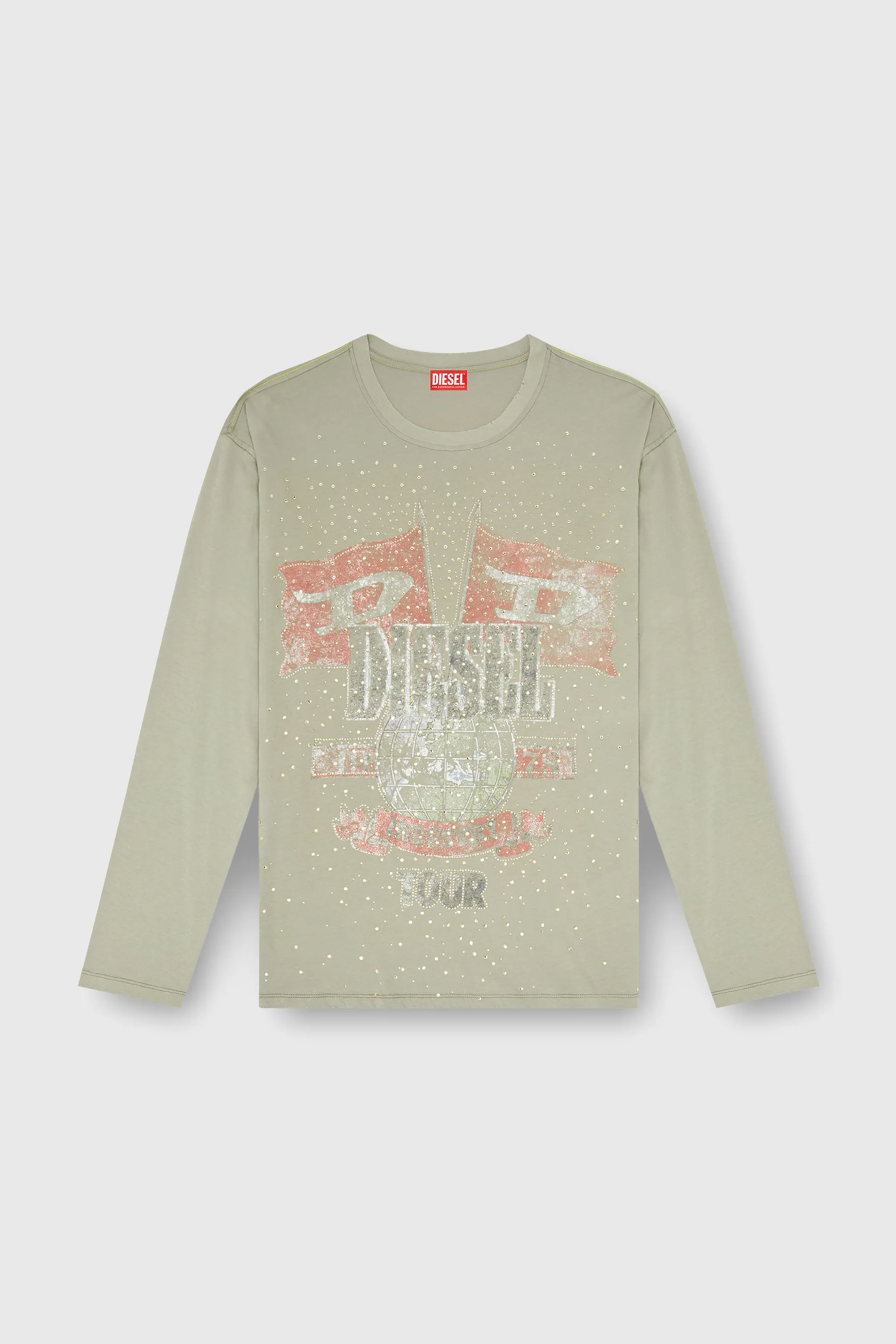 Long-sleeve T-shirt with concert graphics and crystals