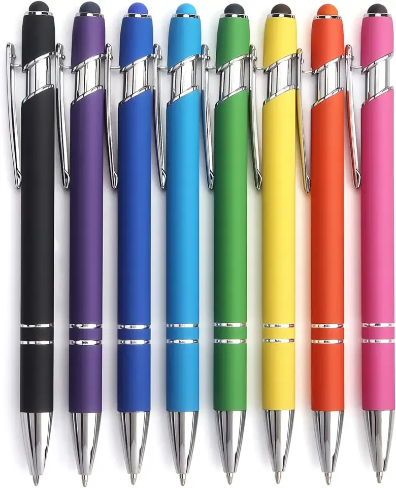 Bribobo 8 Pack Ballpoint Pen 2-in-1 Stylus, 1.0 mm Black Ink | Retractable Ballpoint Pen with Stylus tip, Metal Stylus Pen for Touch Screens