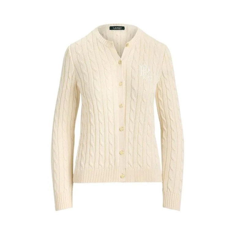 Cable-Knit Cotton-Blend Cardigan - Hvit