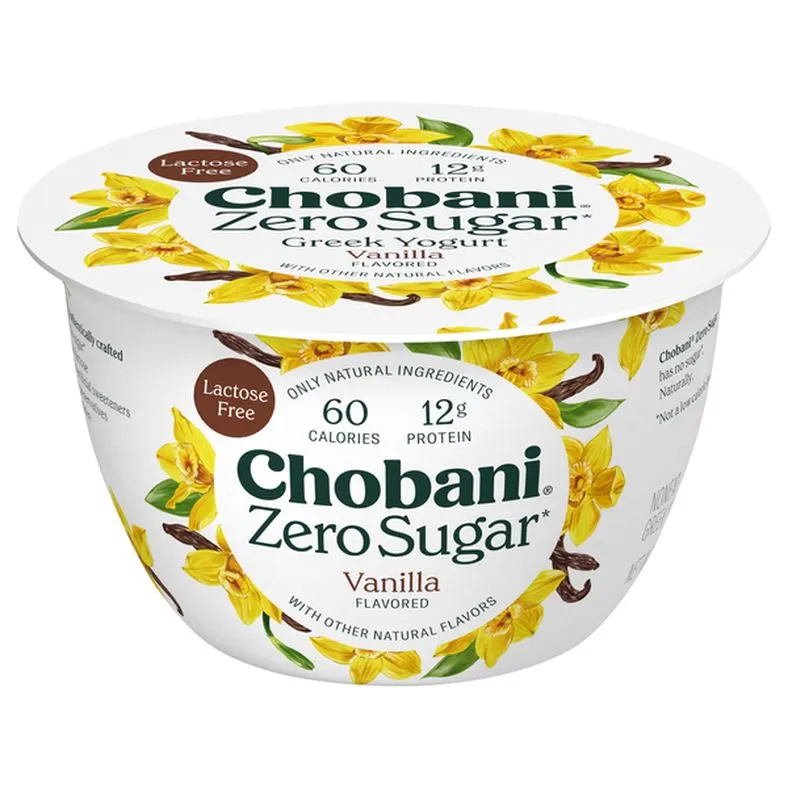 Chobani Yogurt, Greek, Nonfat, Zero Sugar, Vanilla Flavored
