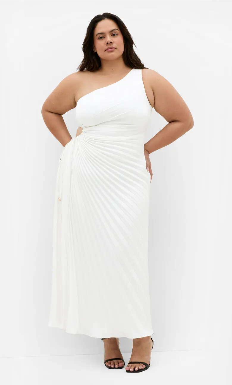 Aliza One Shoulder Pleat Maxi Dress - ivory