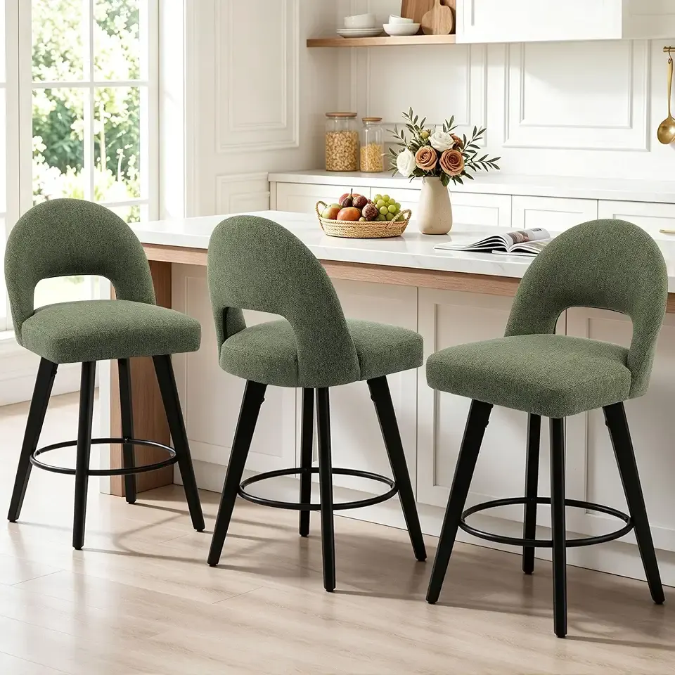 Counter Height Bar Stools Set of 3, Swivel Upholstered Bar Chairs