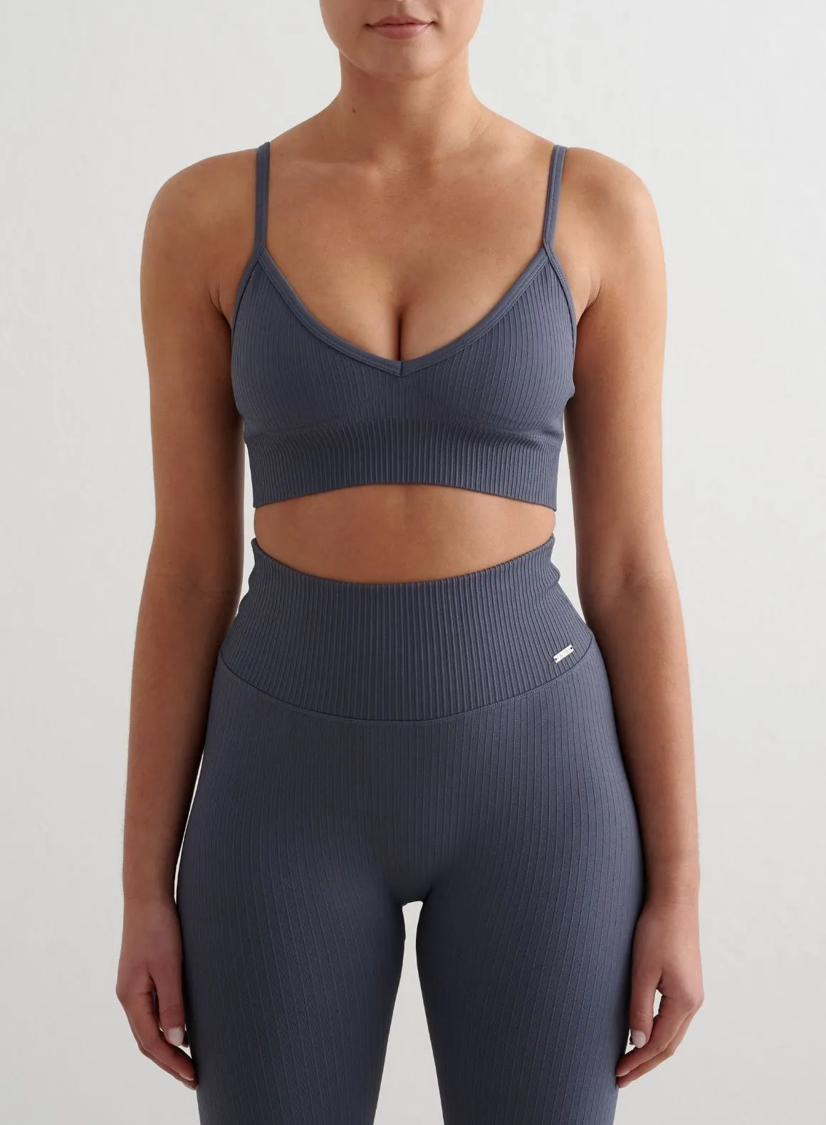 Storm Blue Ribbed Seamless Deep Cut Bra