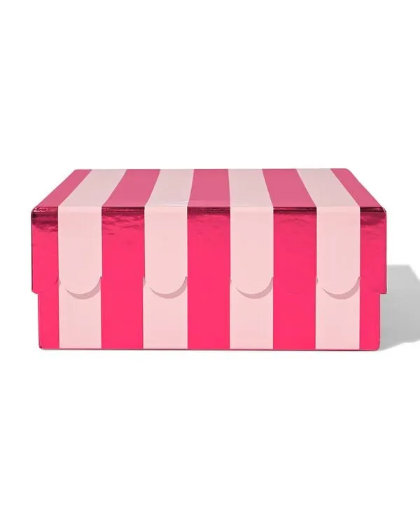 doos 22x22x9.5cm strepen roze-bordeaux