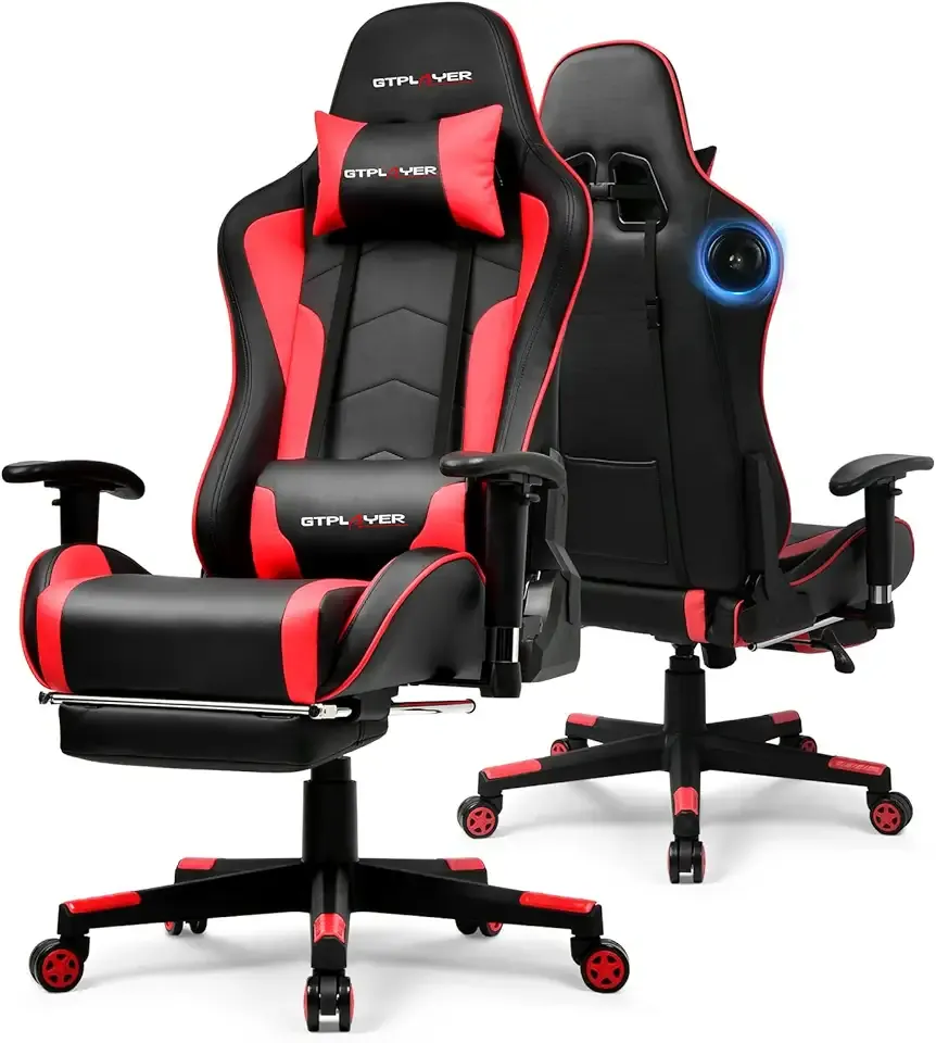 GTPLAYER Gaming Chair,Gamer Chair with Bluetooth and Adjustable Backrest,Seat Height Adjustable Computer Chairs with 3D Armrests,Video Game Chair with Footrest Speakers (Red)