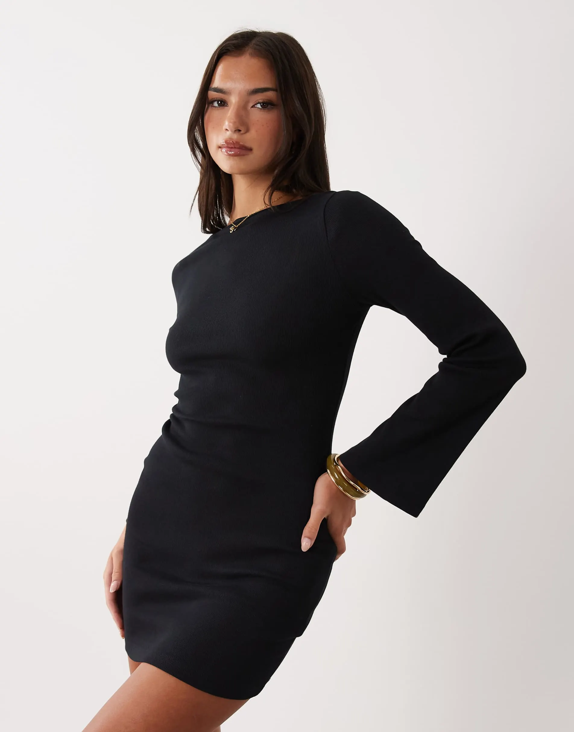 ASOS DESIGN cotton rib scoop back mini dress in black