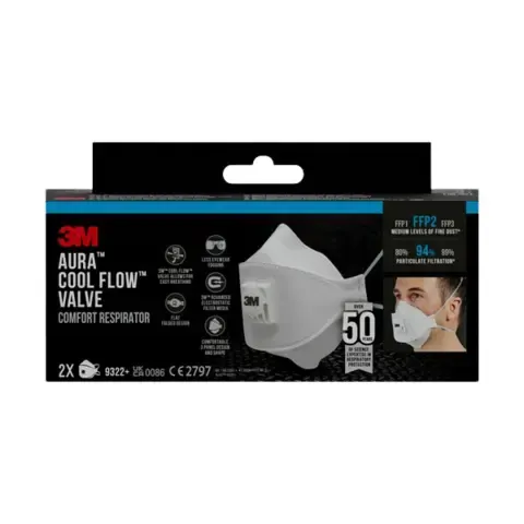 Støvmaske 9322 c2 ffp2 m/ventil fint støv klasse p2 2-pakning