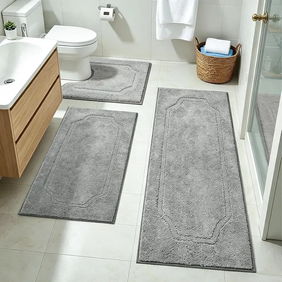 Bathroom Rugs Sets 3 Piece Non Slip Washable Bath Mat Absorbent Floor Mats