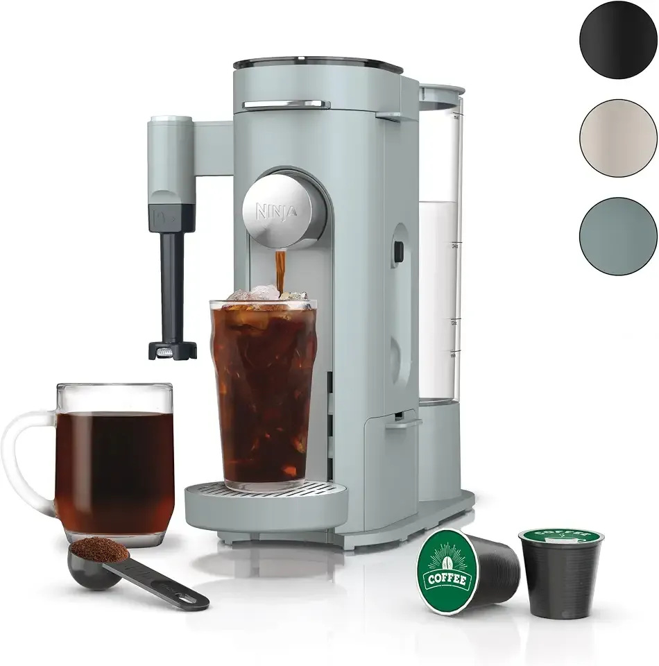 Ninja Pods & Grounds Specialty Single-Serve Coffee Maker, Compatible with K-Cups, Built-In Milk Frother, 6-oz. Cup to 24-oz. Travel Mug Sizes, Iced Coffee Maker, Glacier Blue, PB051GB (Renewed)