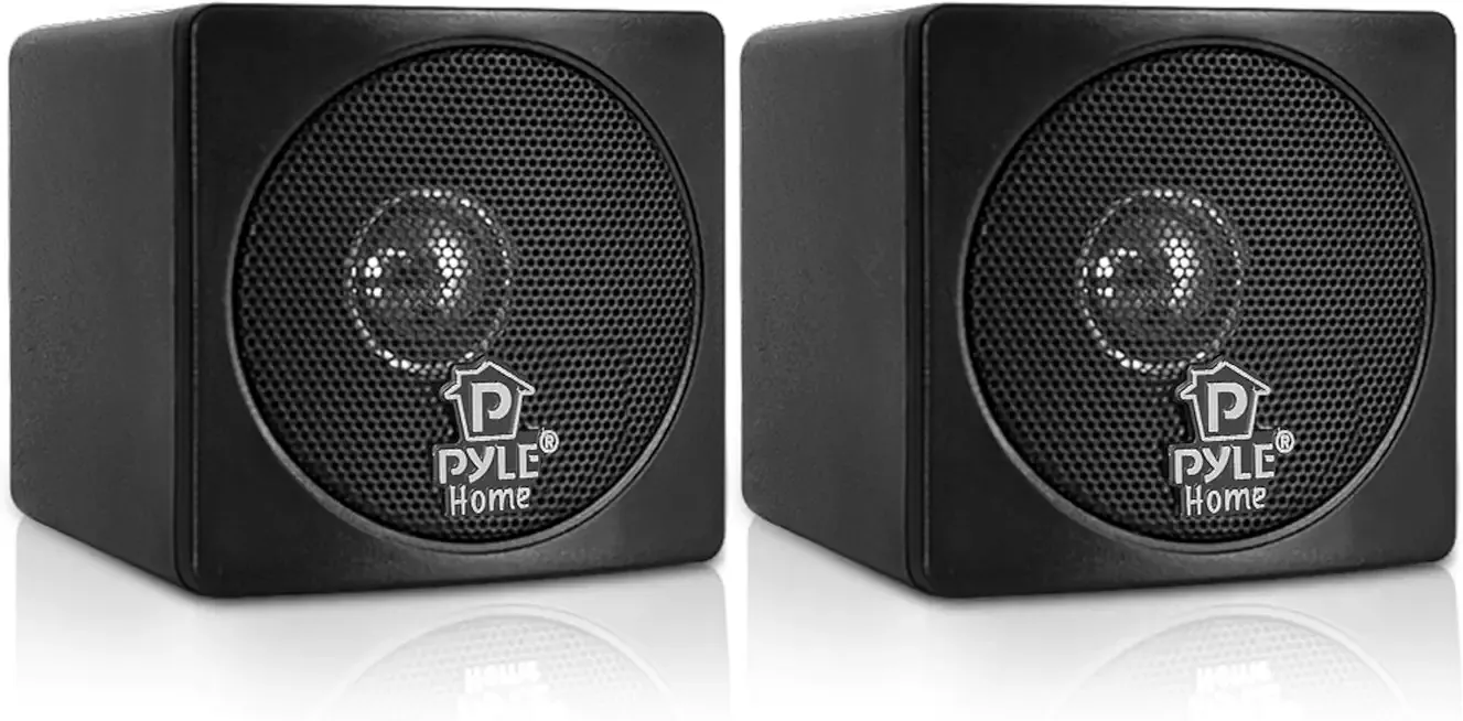 Pyle Home PCB3BK 3-Inch 100-Watt Mini Cube Bookshelf Speakers - Pair (Black) (Pair)