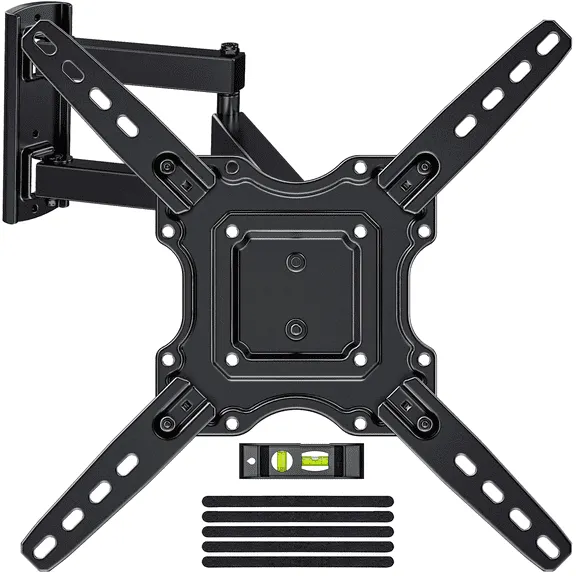MountFTV Full Motion TV Wall Mount Bracket for 26-65 inch TVs, Corner TV Wall Mount Bracket with Extension, Tilt, Swivel, Leveling, Max 400*400mm, Holds up to 77 lbs, Single Wood Studs