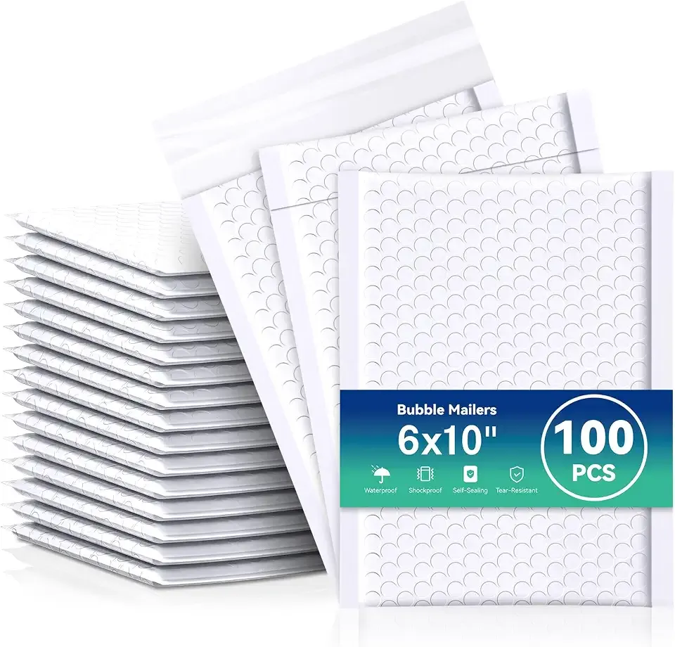 Bubble Mailers 6x10" 100 Pack: Self Seal Mailing Envelopes White | Padded Envelopes Usable Size 𝟔𝐱𝟗 for Small Business - Waterproof Tear-Resistant - Shipping Bags for Jewelry Holiday Gifts