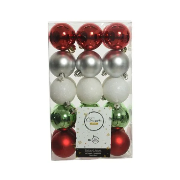 Decoris 020157 Kerstballen Kunststof Mix - 30 Stuks