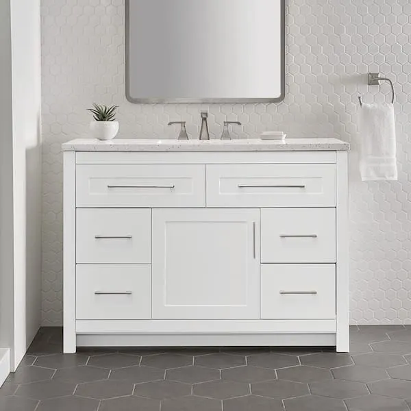 Home Decorators Collection Clady 49 in. Single Sink White Bath Vanity with Silver Ash Cultured Marble Top (Assembled)