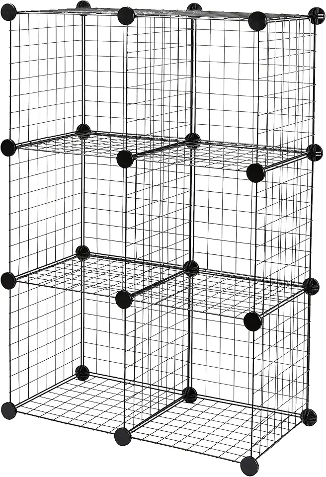 Amazon Basics Cube Wire Grid Stackable Storage Shelves, 6-Cube, 12.6"D x 26"W x 38"H, Black