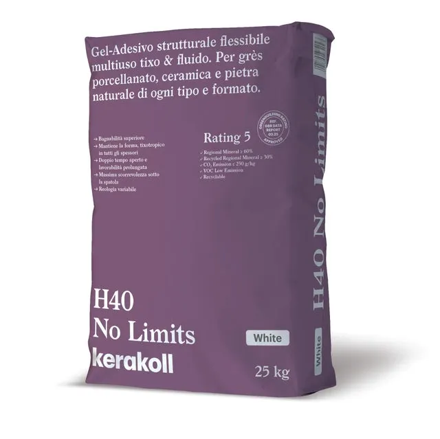 Colla per piastrelle in polvere KERAKOLL H40 No Limits 25 kg bianco C2TE