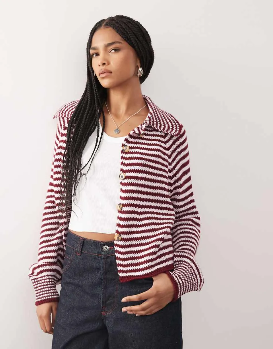 COLLUSION knitted stripe raglan cardi in pink