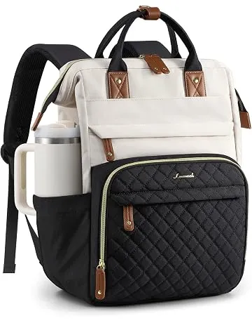 LOVEVOOK Laptop Backpack Women Quilted Teacher Nurse Work Backpack Purse | Large Cup Holder, Professional Waterproof Travel Backpack, Urban Computer Bag Casual Daypack for College Business Office Gift