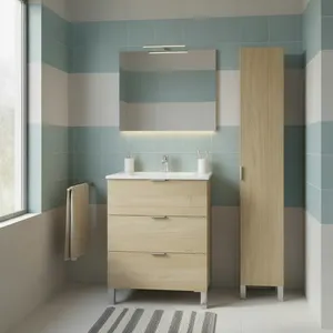 Mueble de baño con lavabo y columna Lain Nogal 80x44.6 cm con 3 cajones