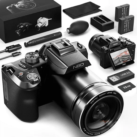 NBD Digital Camera for Photography,4K 64MP Video Camera with 16X Digital Zoom and 32GB SD Card Black