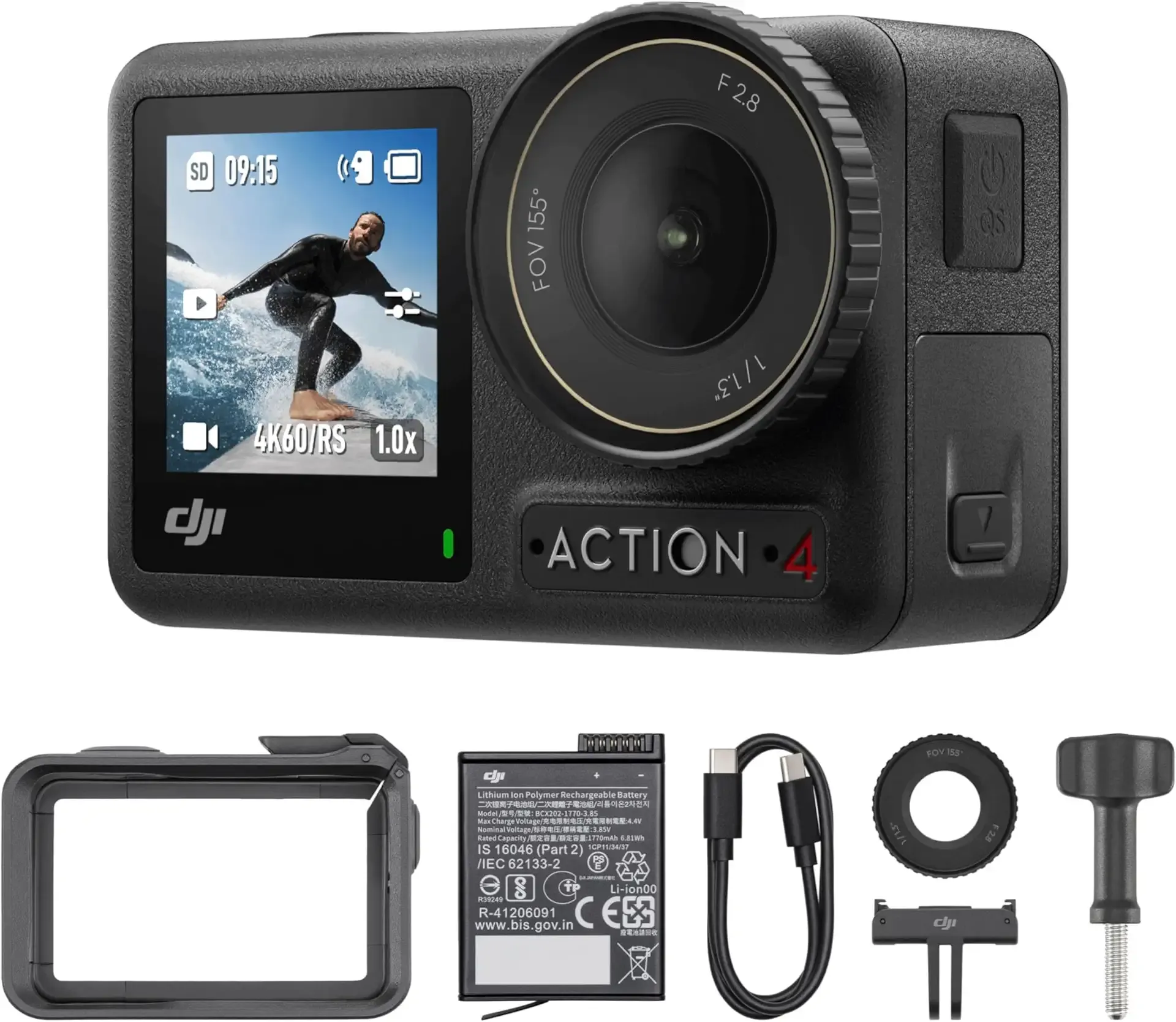 DJI Osmo Action 4 Essential Combo, 4K/120fps Waterproof Action Camera with a 1/1.3-Inch Sensor, Stunning Low-Light Imaging,10-bit & D-Log M Color Performance, Long-Lasting 160 Mins, Outdoor Camera