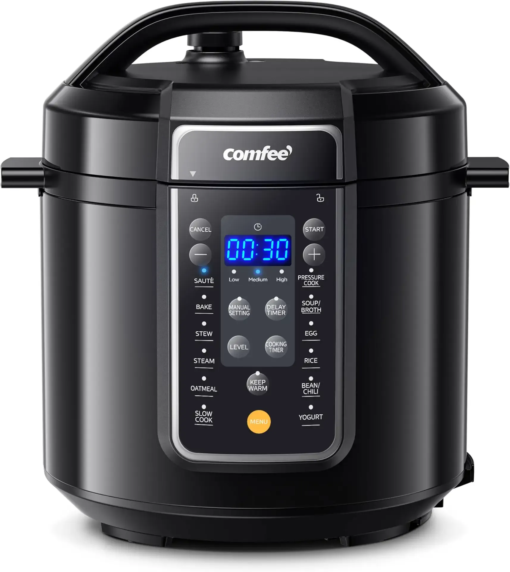 COMFEE’ 9-in-1 Electric Pressure Cooker, 14 Presets Instant Multi Slow Cooker Olla de Presion Non-Stick Pot Rice , Yogurt Maker, Sauté Steamer, Black , 6 Quarts