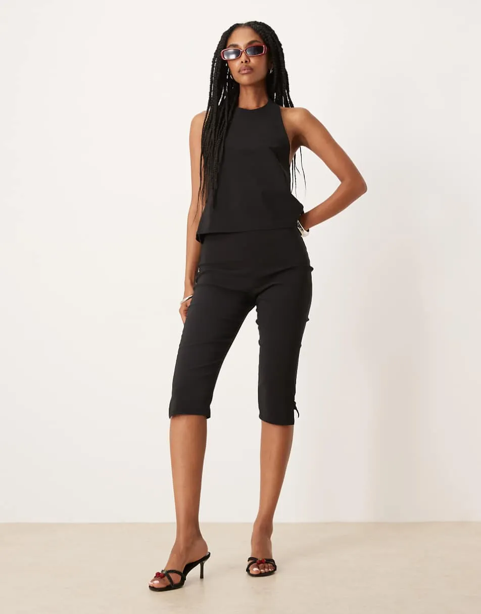 ASOS DESIGN co-ord bengaline capri trousers with side split in black