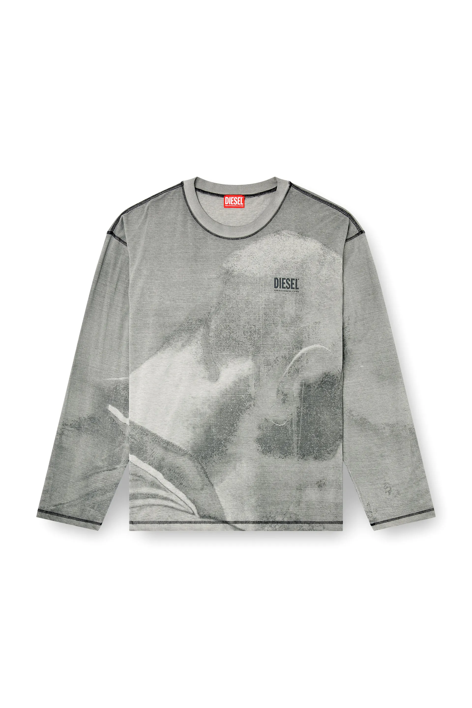 Long-sleeve T-shirt with trompe l'oeil print