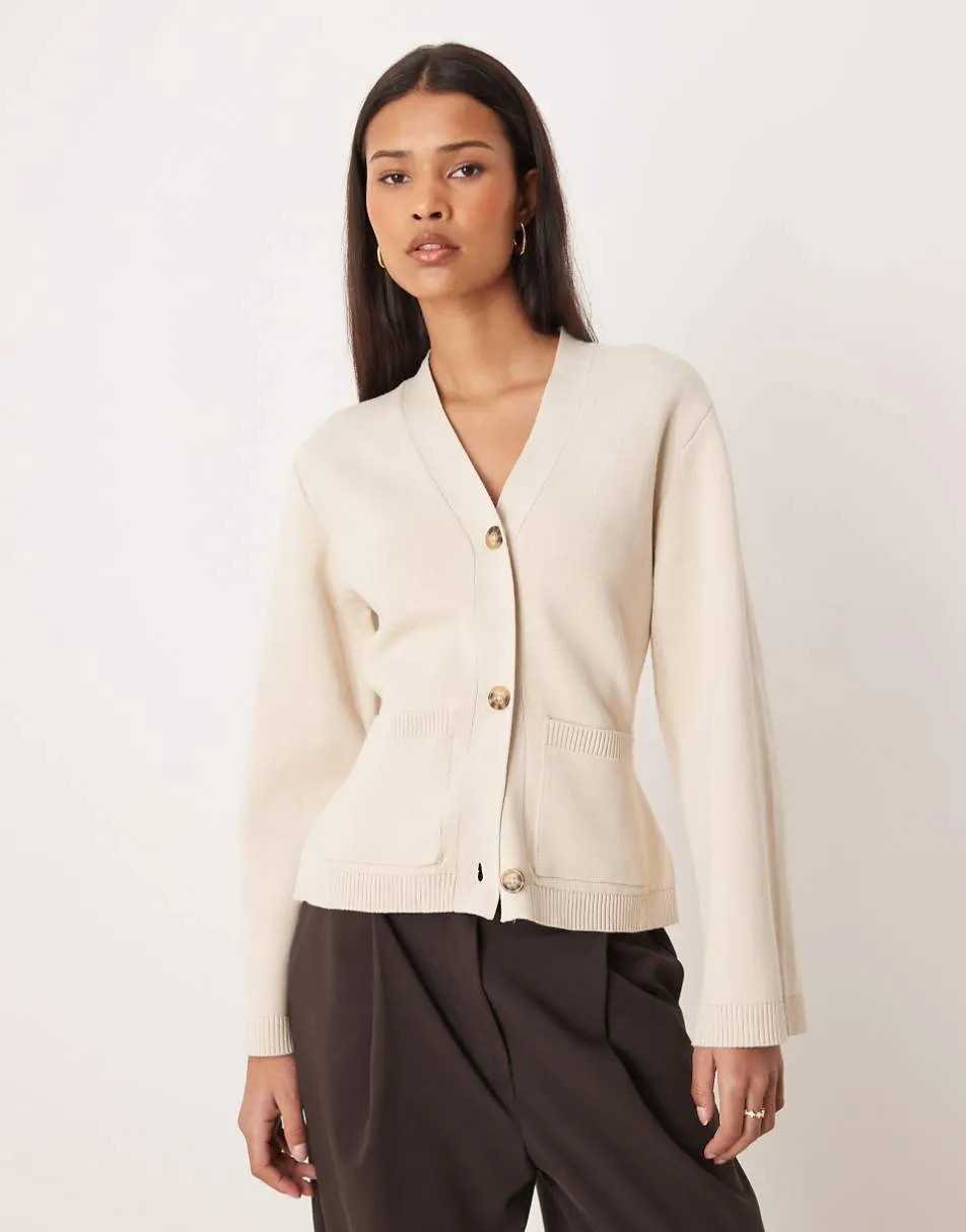 Gina Tricot pure cotton knitted cardigan in beige