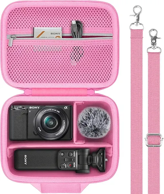 for Sony ZV-E10/ZV-E1/ZV-E10 II Vlog Digital Camera Hard Carrying Case,Compatible with Tripod(GP-VPT2BT),Microphone,Camera Len and Accrssory(Pink Case)