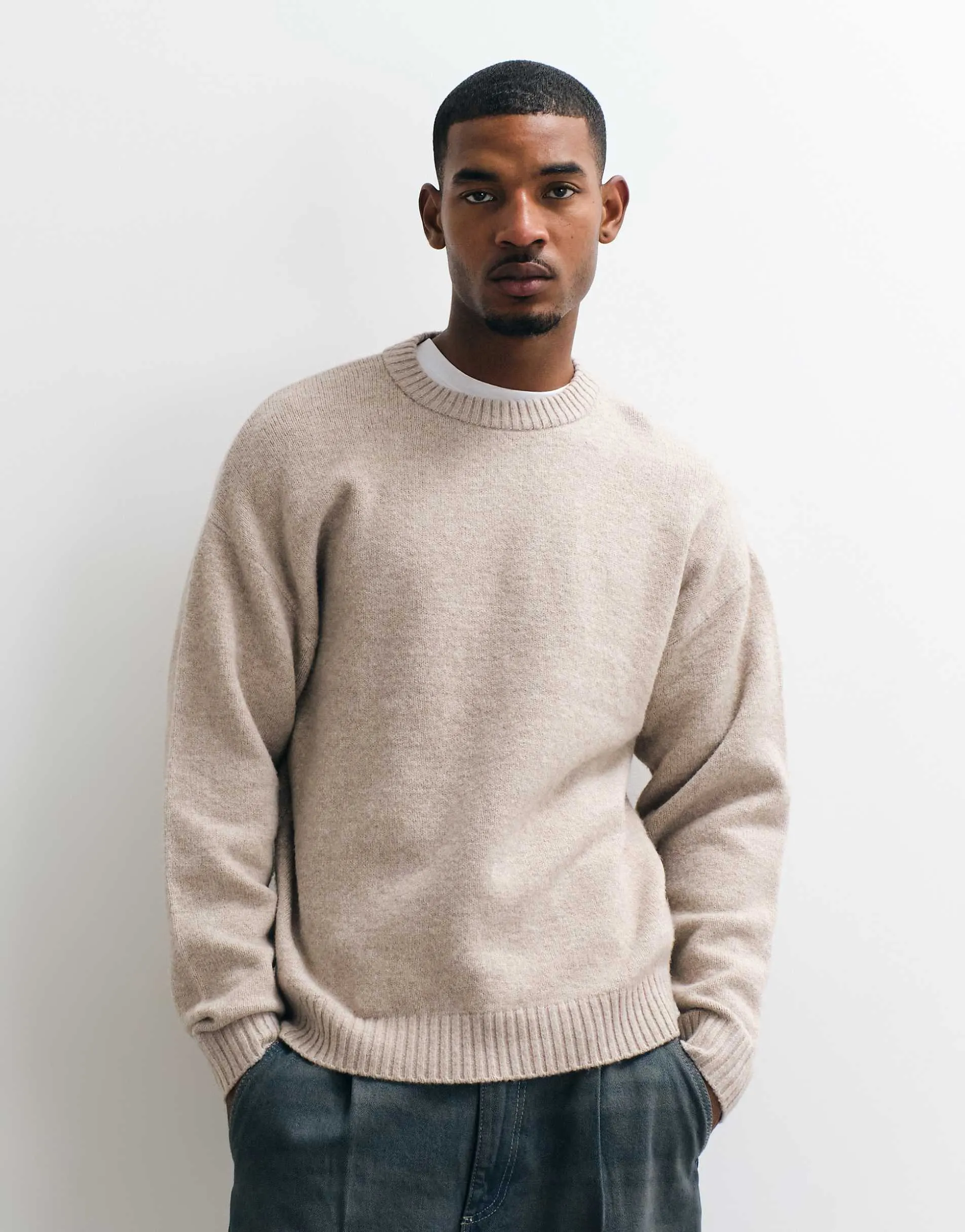 Jack & Jones relaxed fit fluffy jumper in beige