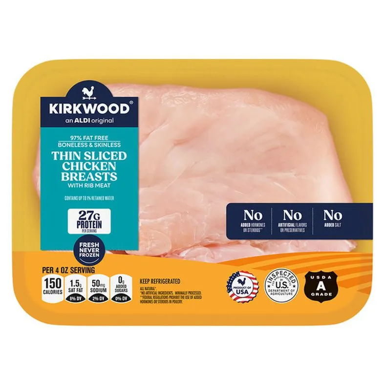 Kirkwood Boneless Skinless Thin Sliced Chicken Breasts, per lb