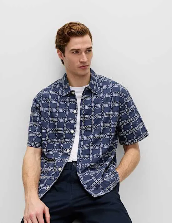 Cotton Rich Embroidered Short Sleeve Shirt