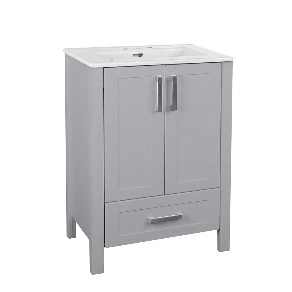 Glacier Bay Delchester 24-inch W x 32.7-inch H x 18.7-inch D Bathroom Vanity in Grey Wood with Integral Single Centre Sink Ceramic Top