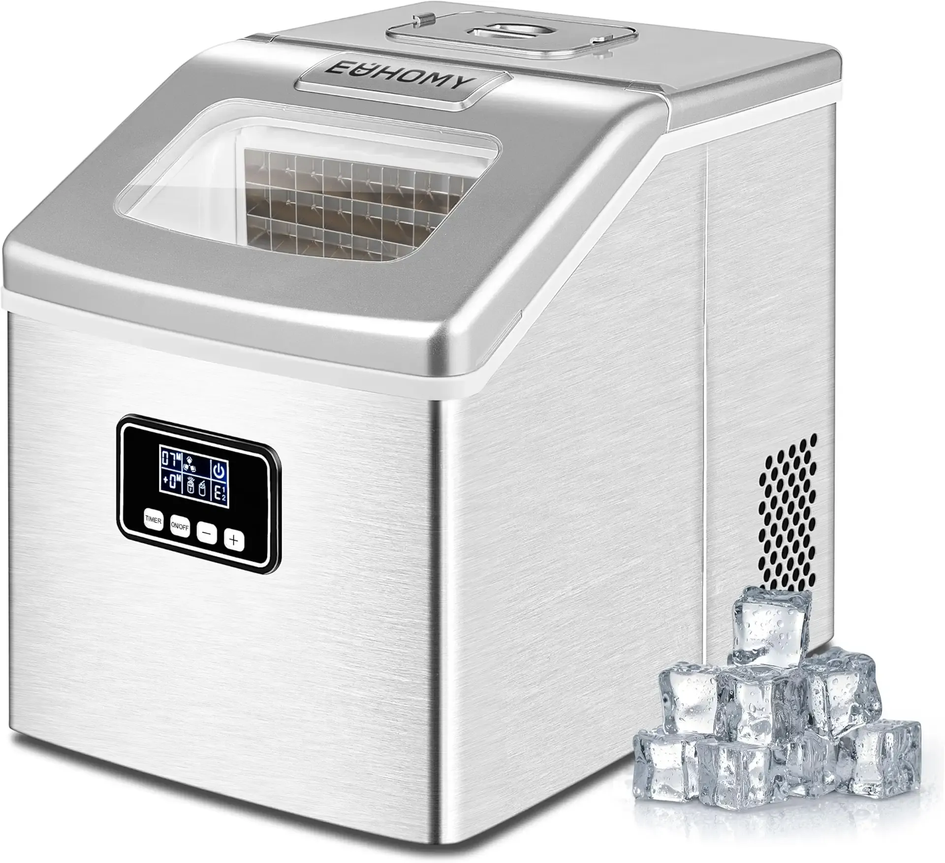 EUHOMY Countertop Ice Maker Machine, 40Lbs/24H Auto Self-Cleaning, 24 Pcs Ice/13 Mins, Portable Compact Ice Maker with Ice Scoop & Basket, Perfect for Home/Kitchen/Office/Bar(Silver)