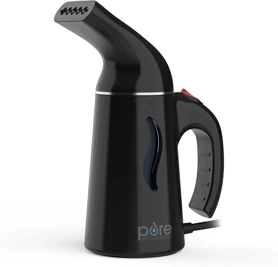 Pure Enrichment PureSteam Portable Fabric Steamer - Handheld Travel Garment Steamer Removes Wrinkles & is Safe on All Fabrics - Fast-Heating, Lightweight, Auto Safety Shut-Off, & Long Cord (Black)