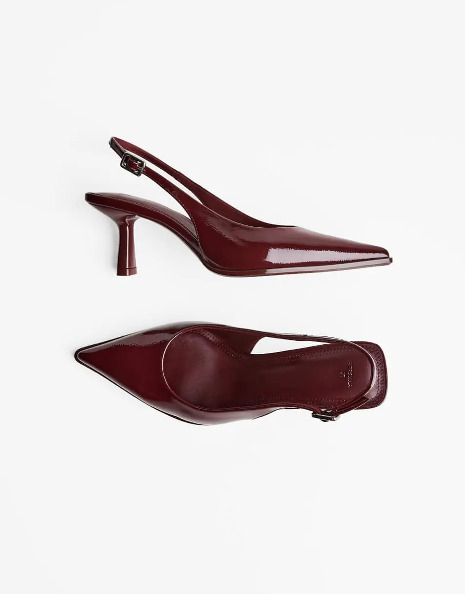 Bershka Kitten heel slingback shoes in burgundy