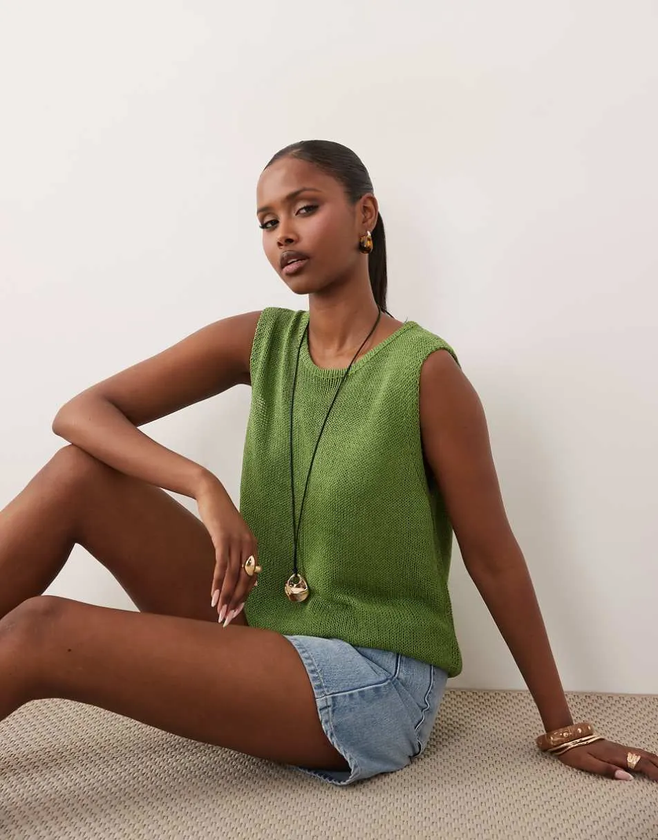 ASOS DESIGN sheer tape a-line vest in green