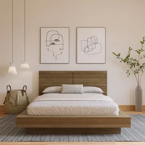 Napa King Size Platform Bed with Headboard in Brown Oak