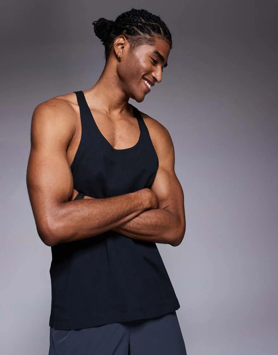 4505 Icon cotton stringer singlet with quick dry finish in black