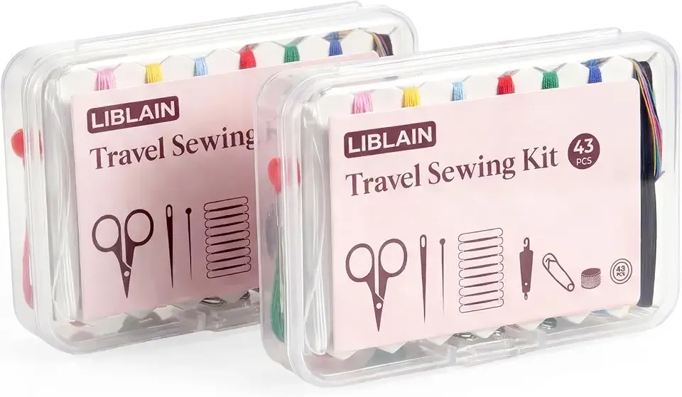 LIBLAIN Mini Sewing Kit, Small Travel Sewing Kit with Big Eye Steel Needles for Adults and Beginners, Needle and Thread Kit for Hand Sewing (43Pcs, 2Pack)