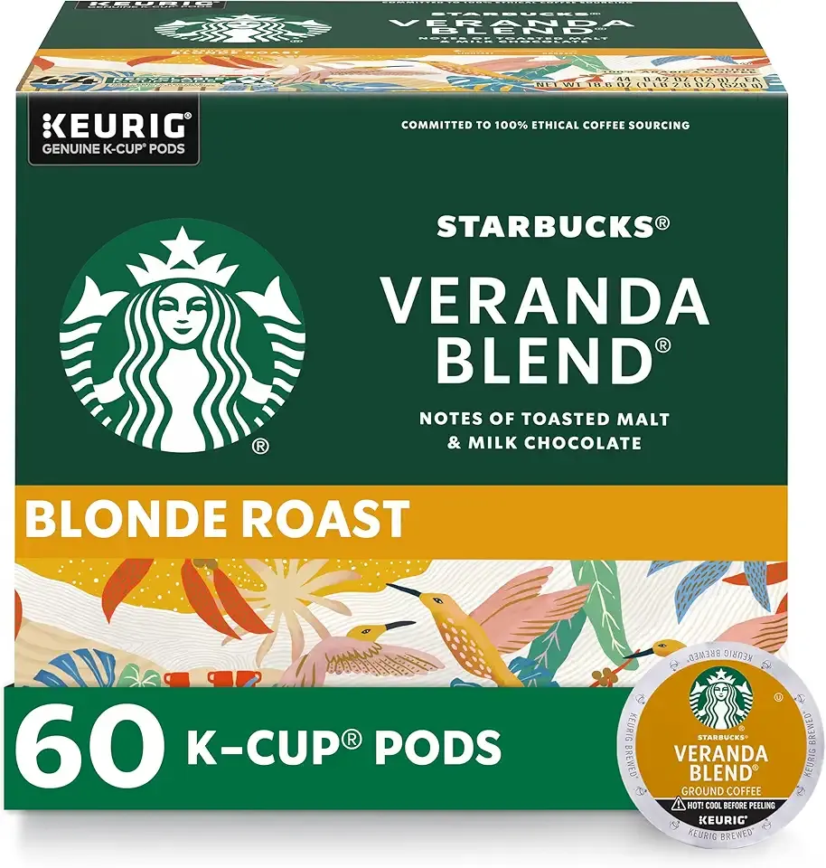 Starbucks K-Cup Coffee Pods, Starbucks Blonde Roast Coffee, Veranda Blend for Keurig Brewers, 100% Arabica, 6 boxes (60 pods total)