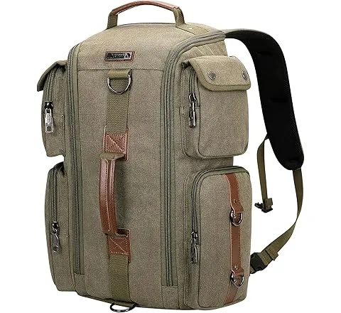 WITZMAN Travel Backpack for Men and Women Carry On Canvas Backpack Duffel Bag for Airplanes Fit 17 Inch Laptop (6661 Green)