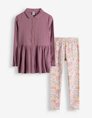 Set abito e leggings - Mussola - Rosso scuro