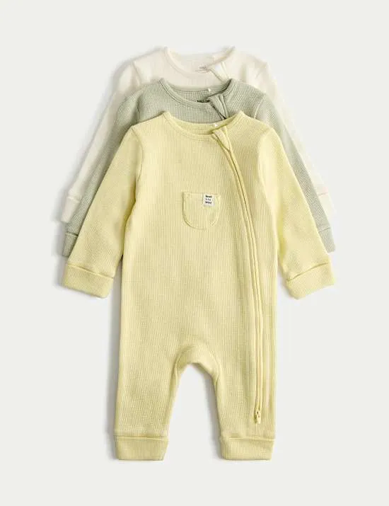 3 Pack Pure Cotton Waffle Sleepsuits (6lbs 3oz-3 Yrs)