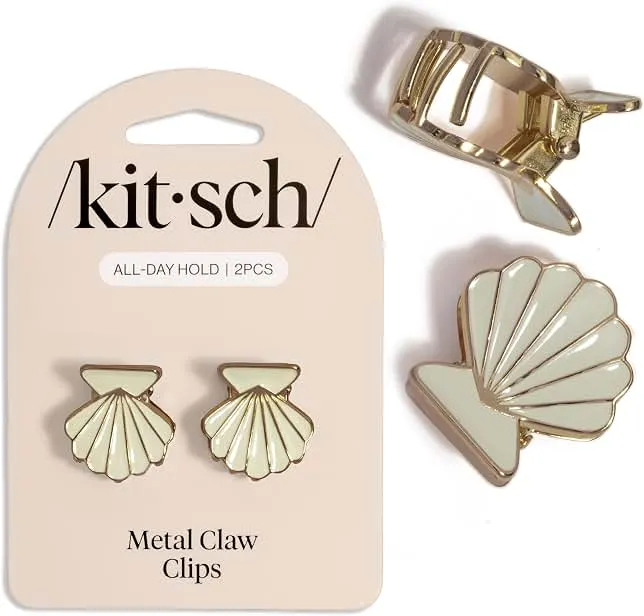 Kitsch Clam Shell Small Hair Clips - Elegant Gold and Pearlized Cream, 2pcs | Beach-Inspired Cute Metal Hair Clips For Women – Stylish, Strong…